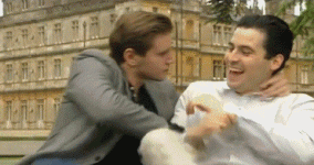 Rob James-Collier tickled by Allen Leech.gif