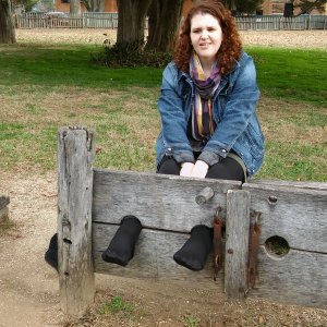Helpless in the stocks in tights