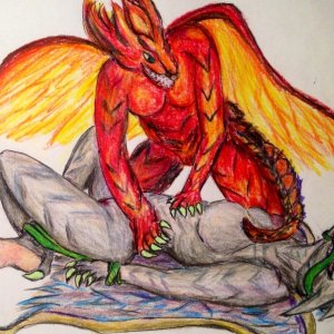 My personal Character (the white dragon) hogtied, ball-gagged, and being tickled by Kara (the Red Dragon) 
This is one of my favorite ways to be tickl