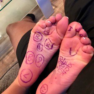 My love suggested I use take her mind off of her studies with her sharpie. And here we have from 1-10 her most ticklish zones of her delicious feet.