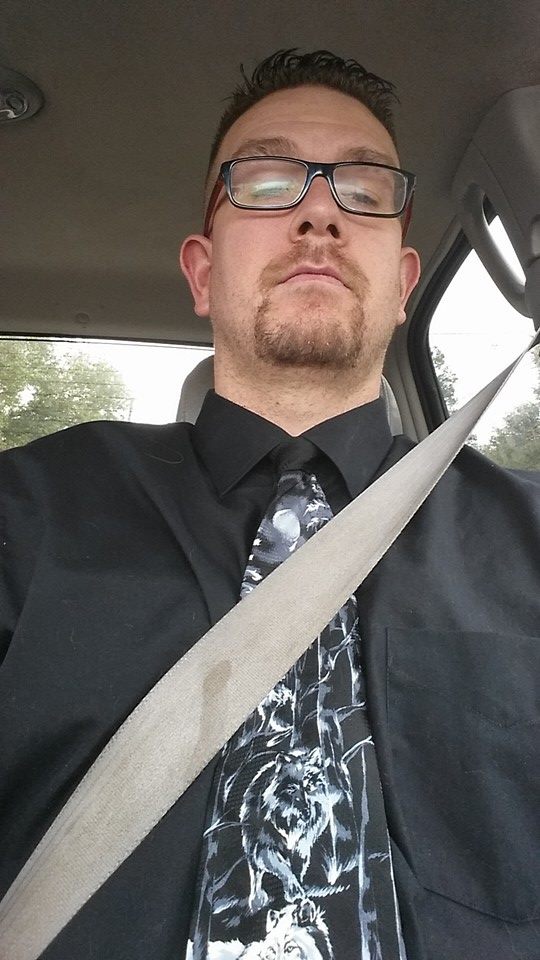 Showing off my new wolf tie... I am addicted to ties.
