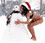 Snowman Girl falling snow!.gif
