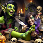 DALL·E 2023-10-28 16.39.01 - Photo of a female goblin with green skin and black hair, showcasing.png