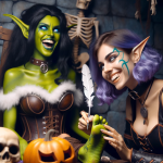 DALL·E 2023-10-28 17.06.54 - Photo of a female goblin with green skin, beautiful face, black hai.png