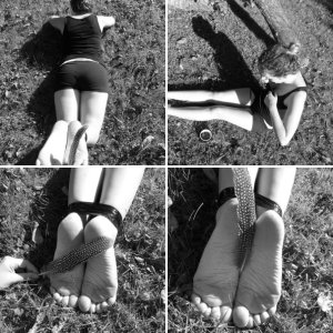 My girlfriend's feet (bare feet, red nails)