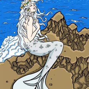 The Little Mermaid. I interpreted her as having white hair, with blue making the shadows of it. According to the story, she loved to sing and was the 