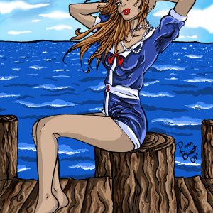 I decided to drop the fairy tales for a bit and just do an all-out babe. She reminds me of those pinups that were morale boosters for dudes in the arm