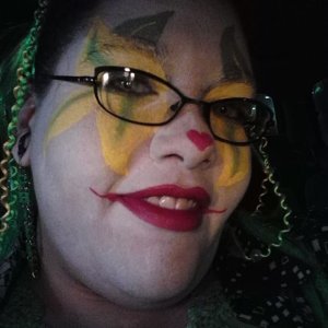 Painted up and ready to go to a karaoke bar!