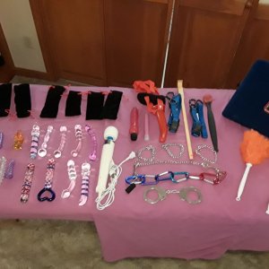 A few toys I love to play with and share.  They are shown on my nice massage table.