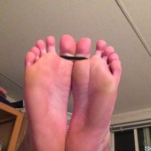 Toes tied for tickling.