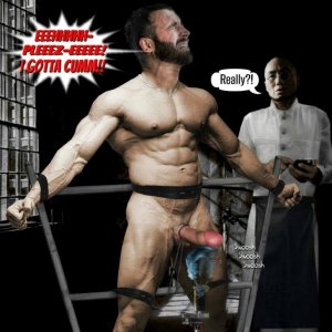 "Test Subject" bound and cock edged with feather