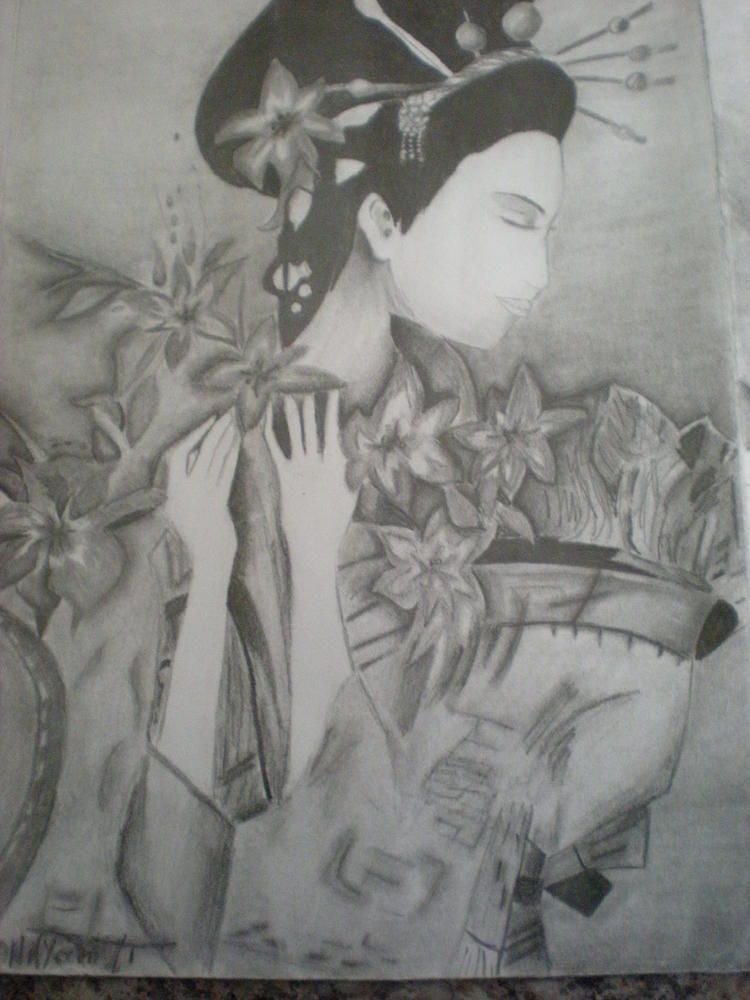 a close up of the first block of the quad. No tracing what so ever. Go to google and look up geisha, you'll see the orginal pic.