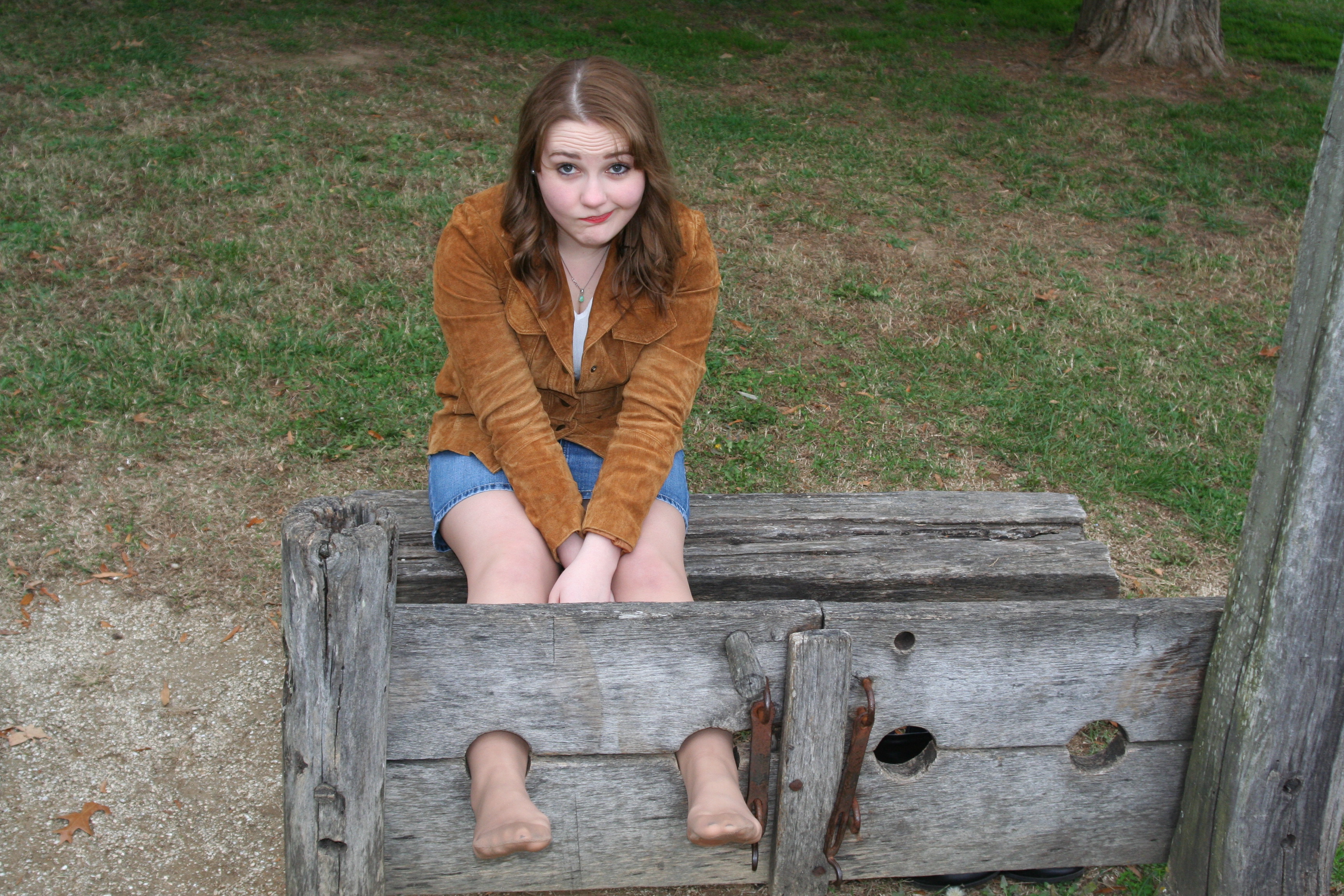 Locked in the stocks in Pantyhose
