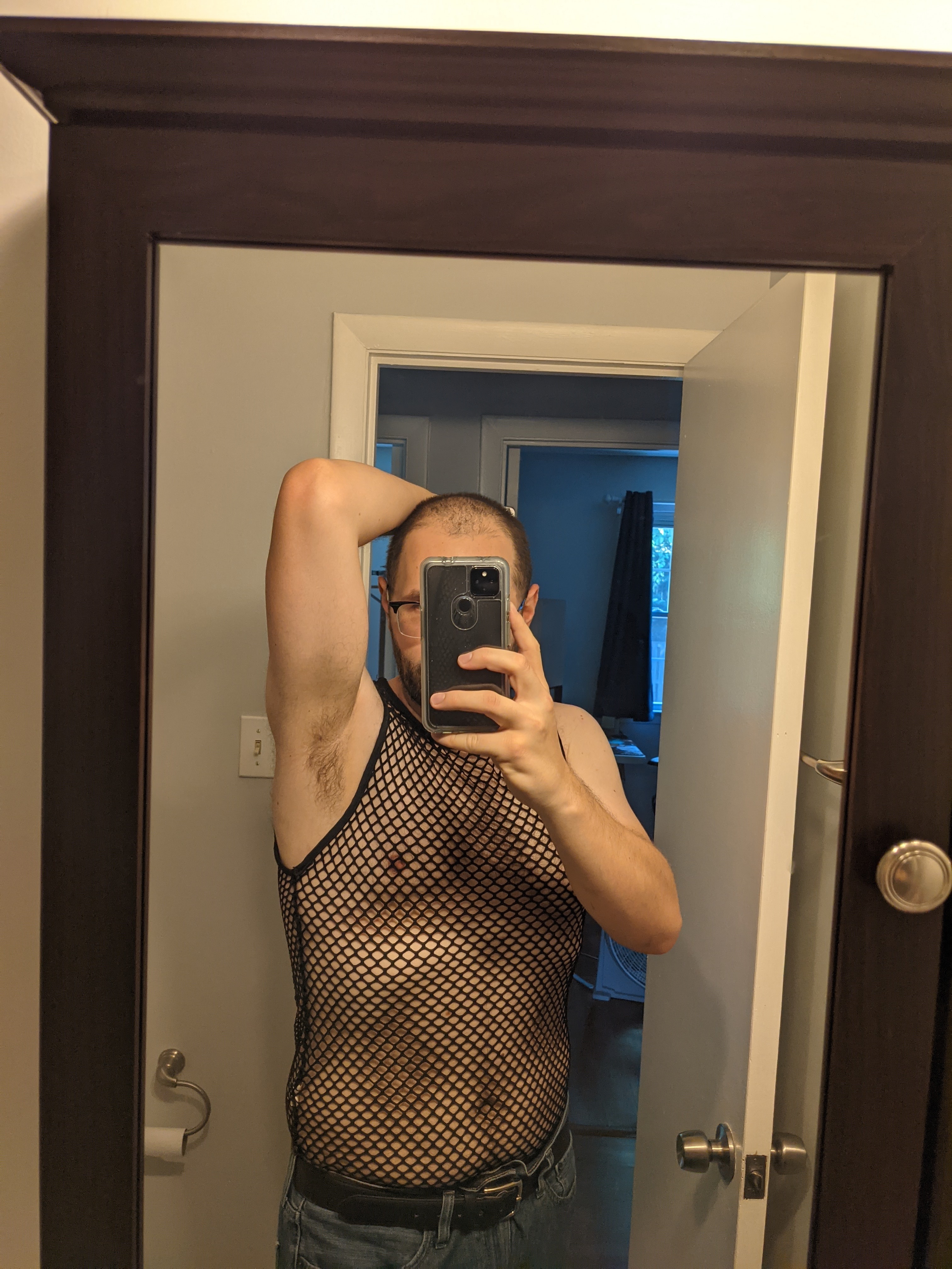 Mirror selfie with face hidden, so you know I'm serious about this internet thing. :P