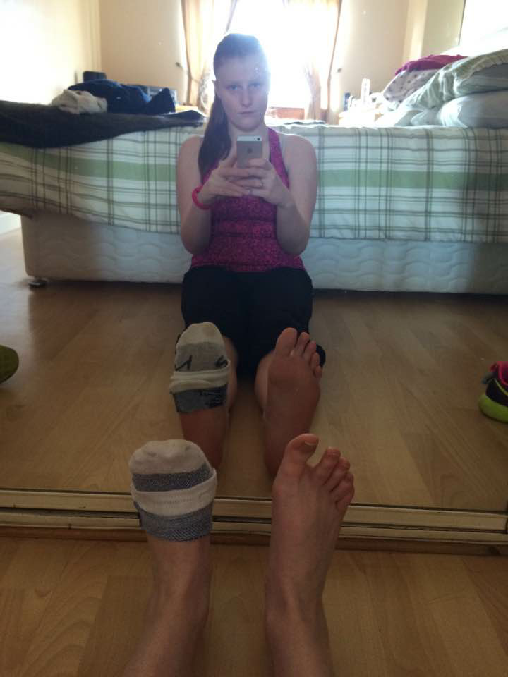 one sock off one sock half off