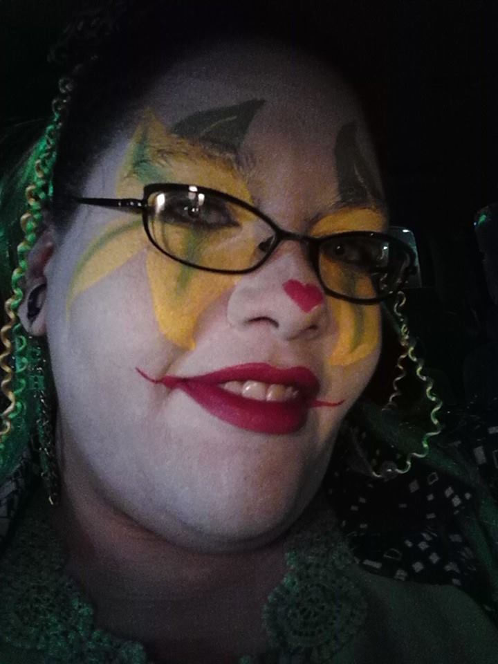 Painted up and ready to go to a karaoke bar!