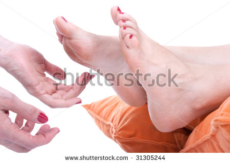 stock photo tickling women feet and laughing hard studio shot 31305244