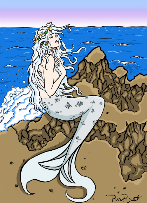 The Little Mermaid. I interpreted her as having white hair, with blue making the shadows of it. According to the story, she loved to sing and was the 