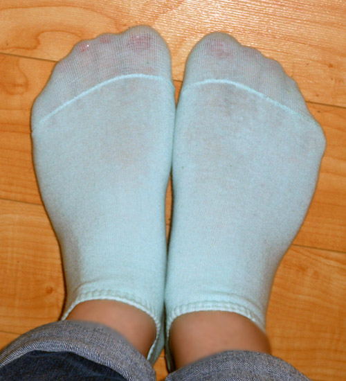 Thin socks - you can see my red polish through them!