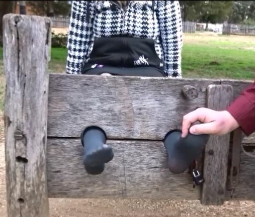 Tickle under the toes in grey tights